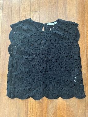 Abercrombie & Fitch Black Crochet Circle Lace Cap Sleeve Top